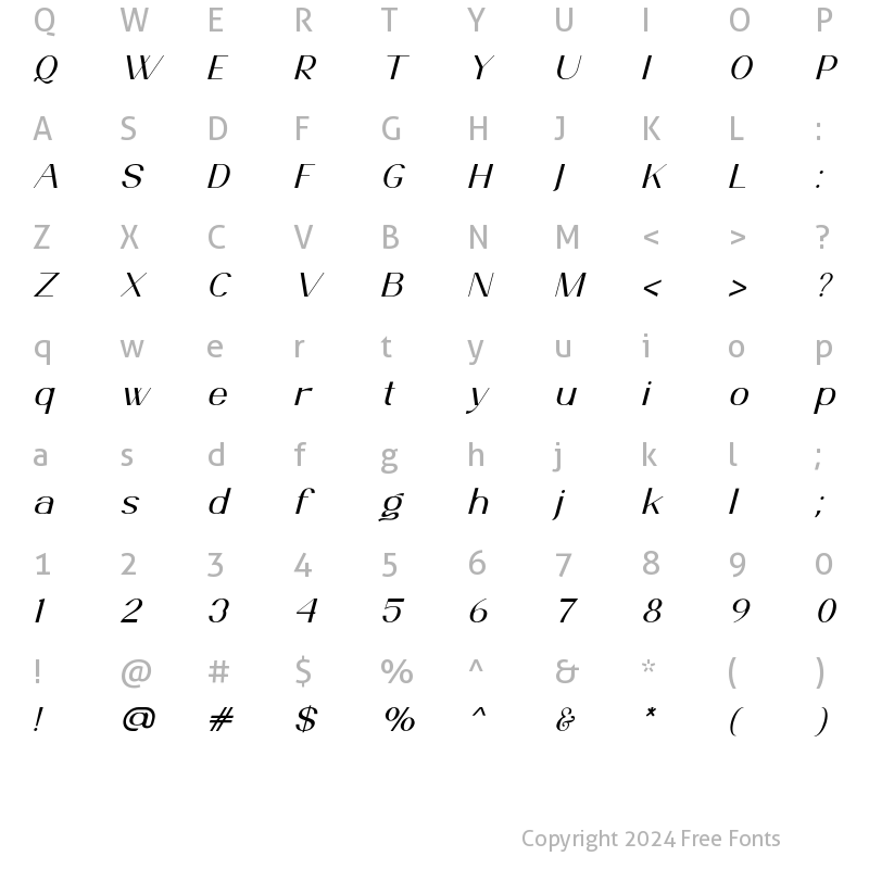 Character Map of Ante Cf Extra Light Italic