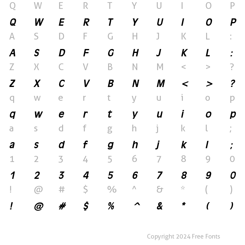 Character Map of Antiqua 101 BoldItalic