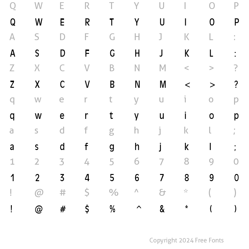 Character Map of Antiqua 101 Condensed Normal