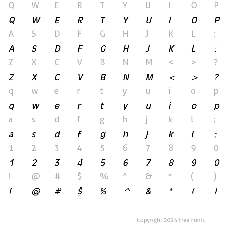 Character Map of Antiqua 101 Italic