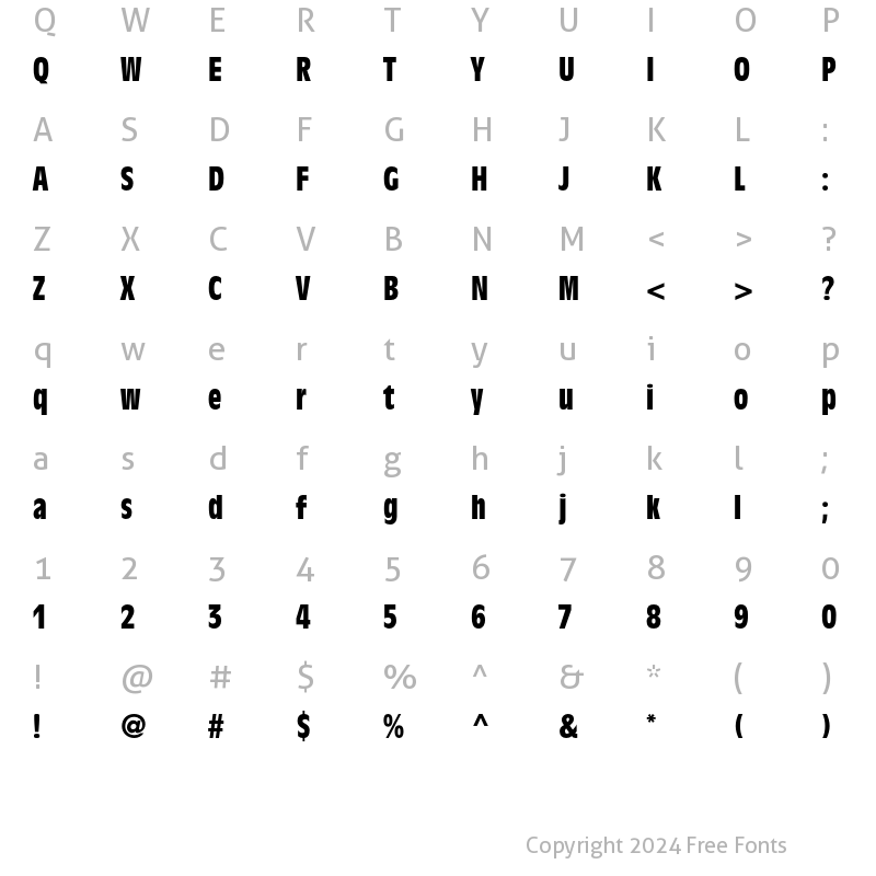 Character Map of Antique Olive Std Bold Condensed