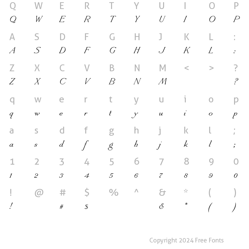 Character Map of Antique Roman Slanted AT Regular