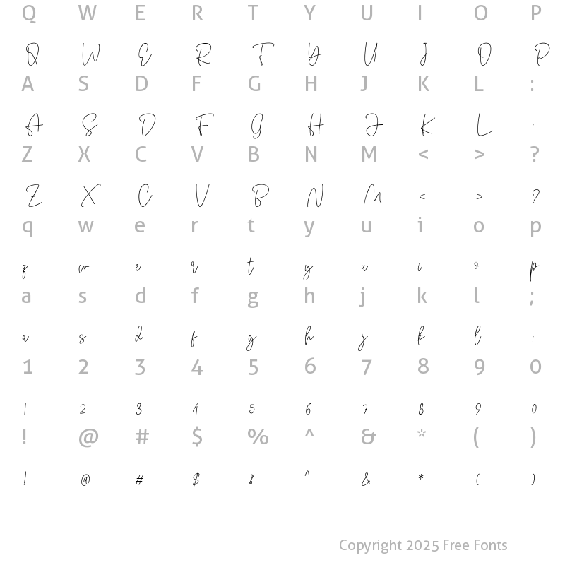 Character Map of Antouk Signature Slant Regular