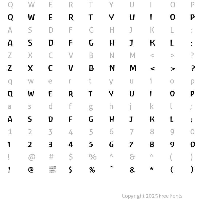 Character Map of Antropos Freefont