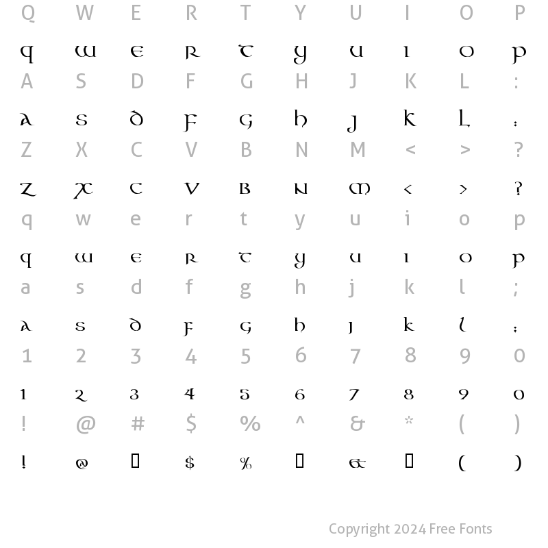 Character Map of Aon Cari Celtic Regular