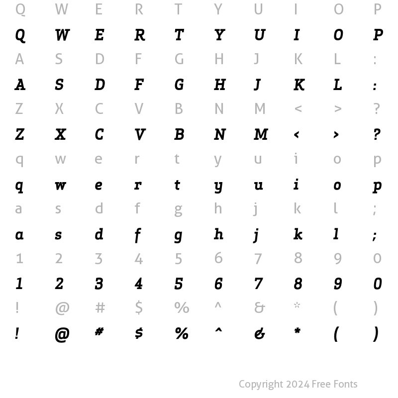 Character Map of Apex Serif Bold Italic Regular