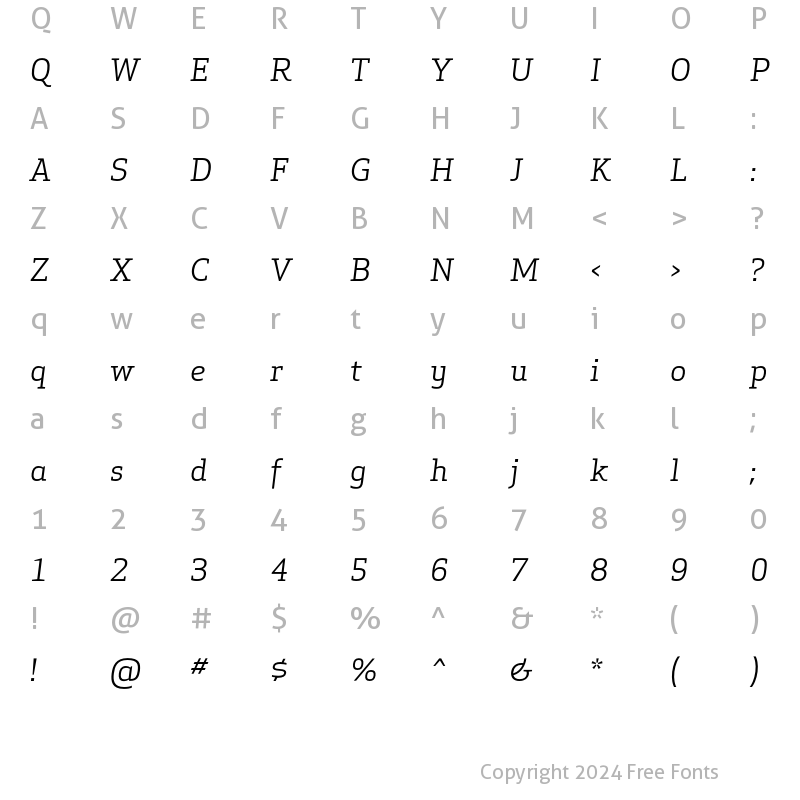 Character Map of Apex Serif Book Italic Regular