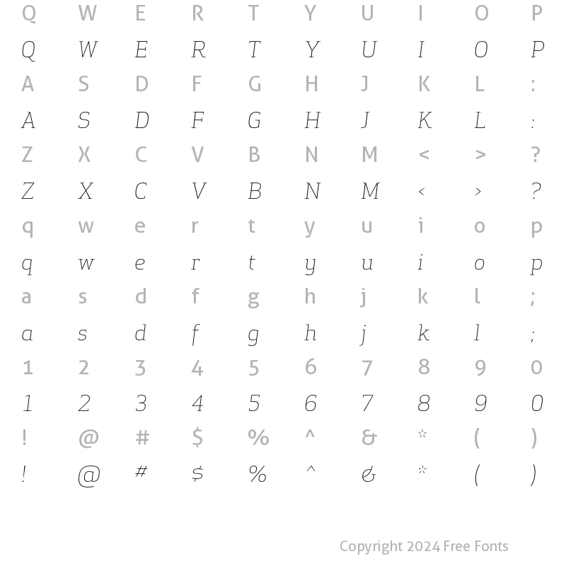 Character Map of Apex Serif Light Italic Regular