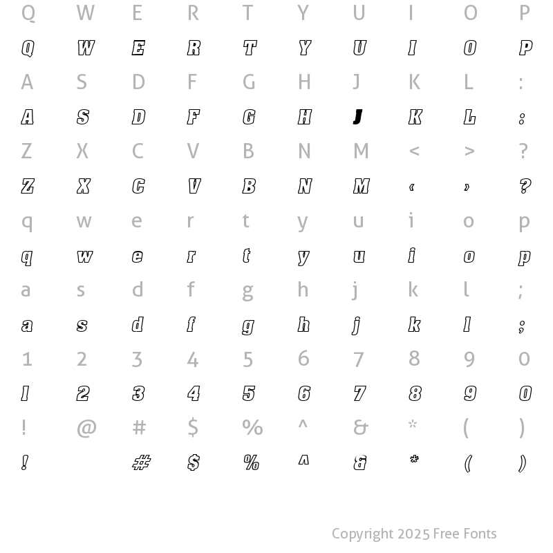 Character Map of ApexOutline Oblique