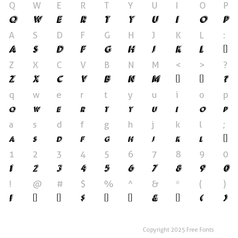 Character Map of ApexShadowSCapsSSK BoldItalic