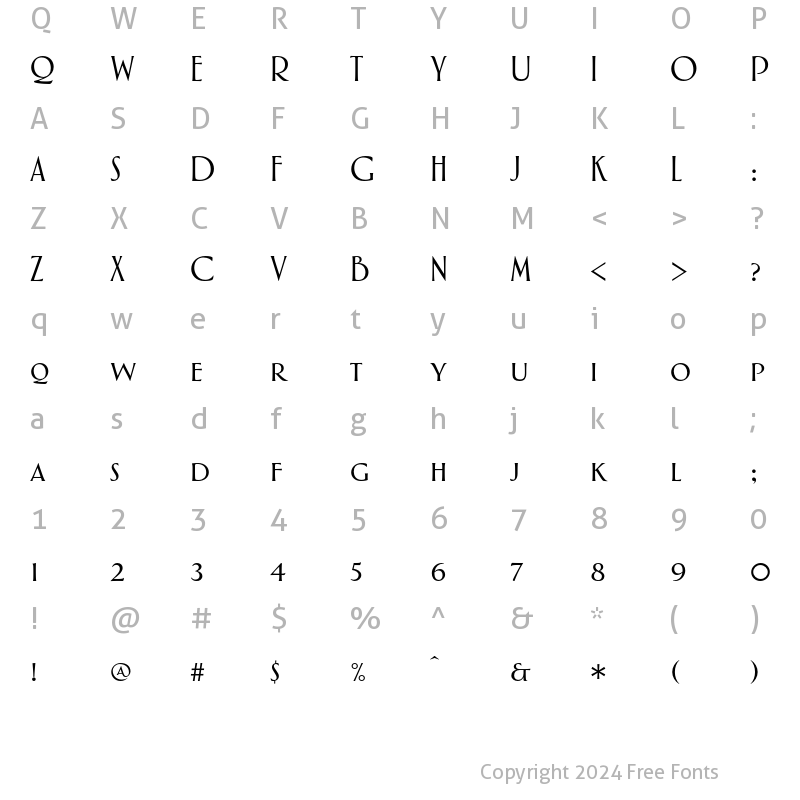 Character Map of Aphasia BT Regular