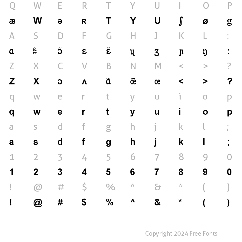 Character Map of Apicar (style Arial gras) Gras