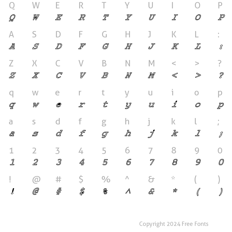Character Map of APL-Normal Hollow Expanded Bold Italic