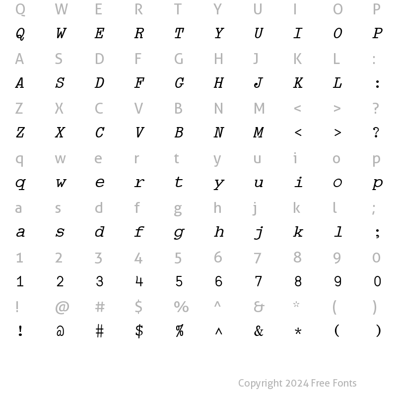 Character Map of APL2 Italic