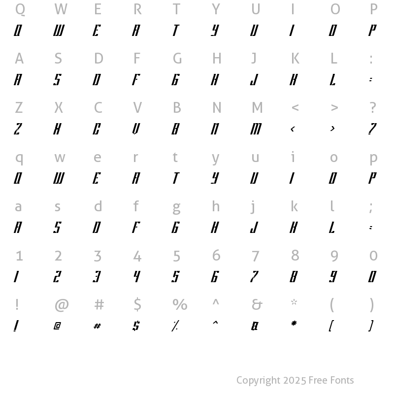 Character Map of Apocalypse Stencil Italic