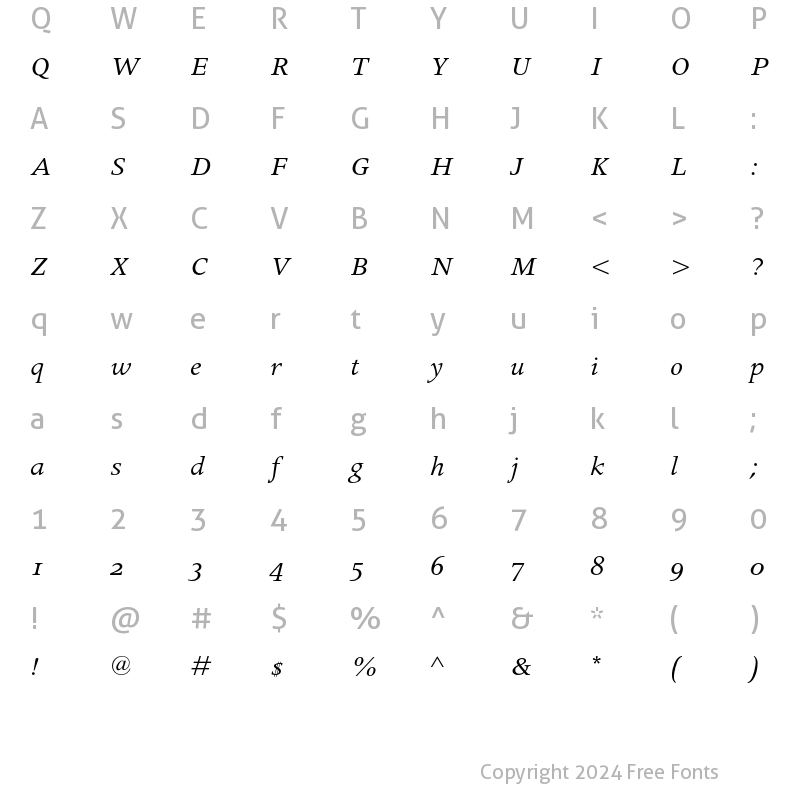 Character Map of Apollo MT Oldstyle Figures Italic