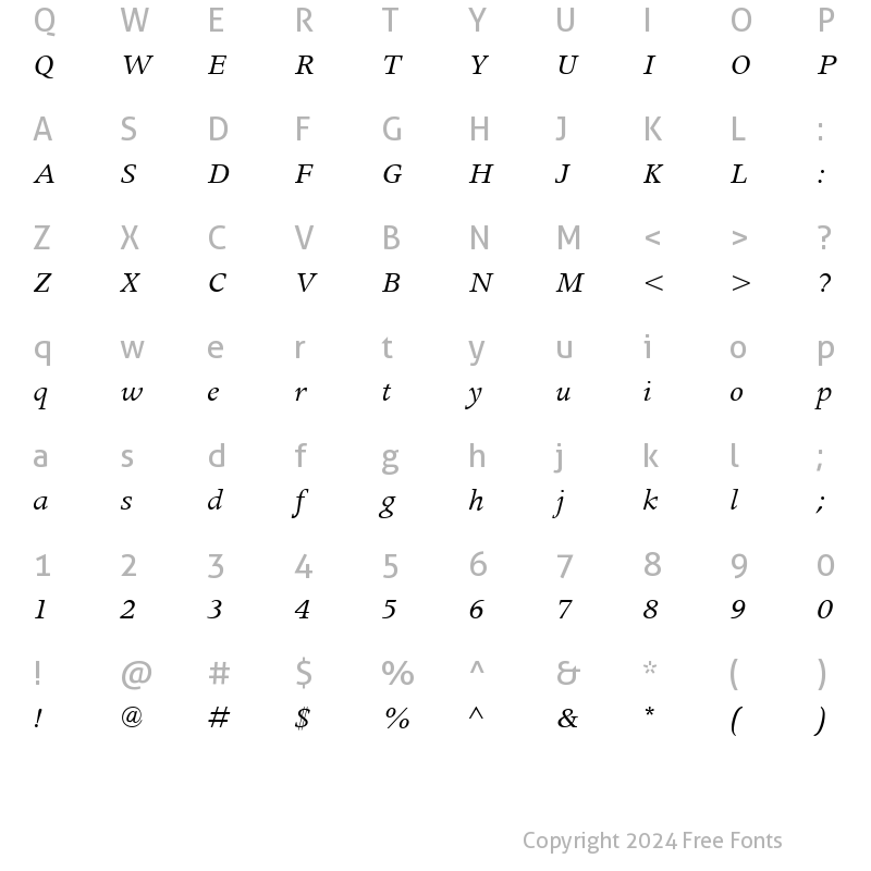 Character Map of ApolloMT RomanItalic