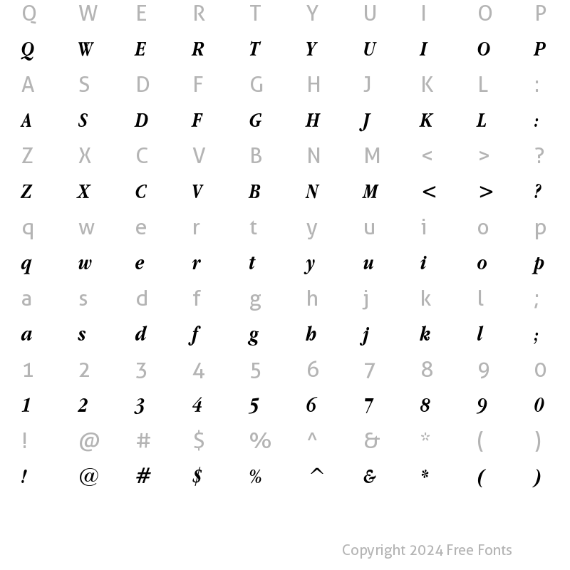 Character Map of Apple Garamond Bold Italic