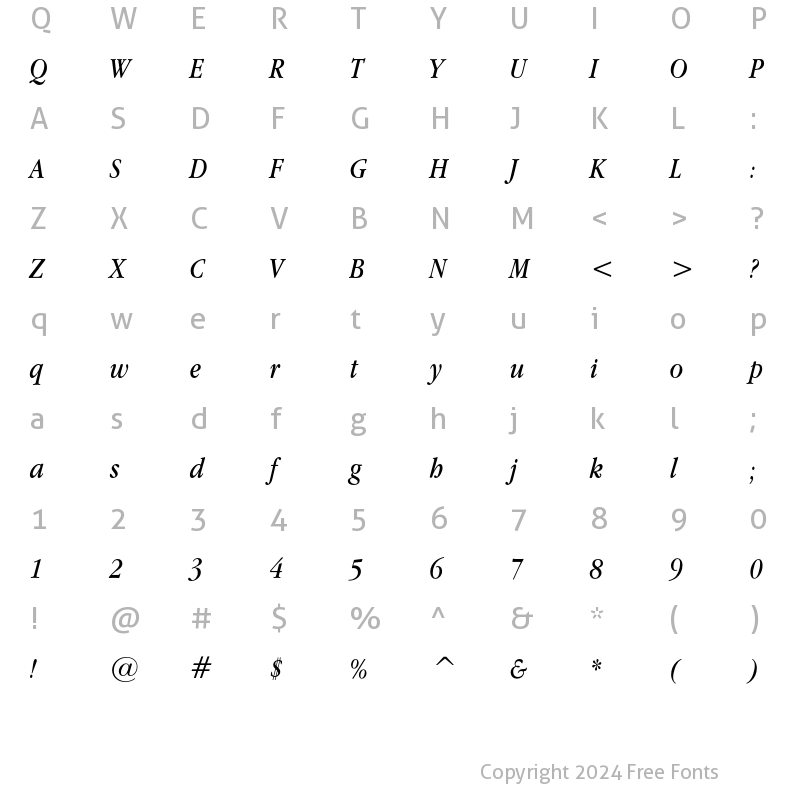 Character Map of Apple Garamond Book Italic