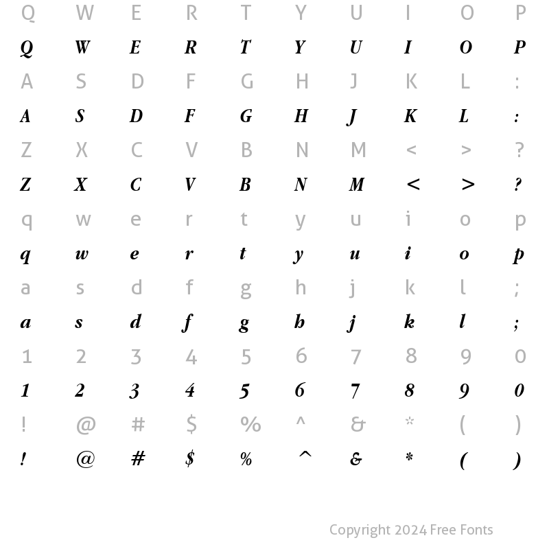 Character Map of Apple Garamond BT Bold Italic