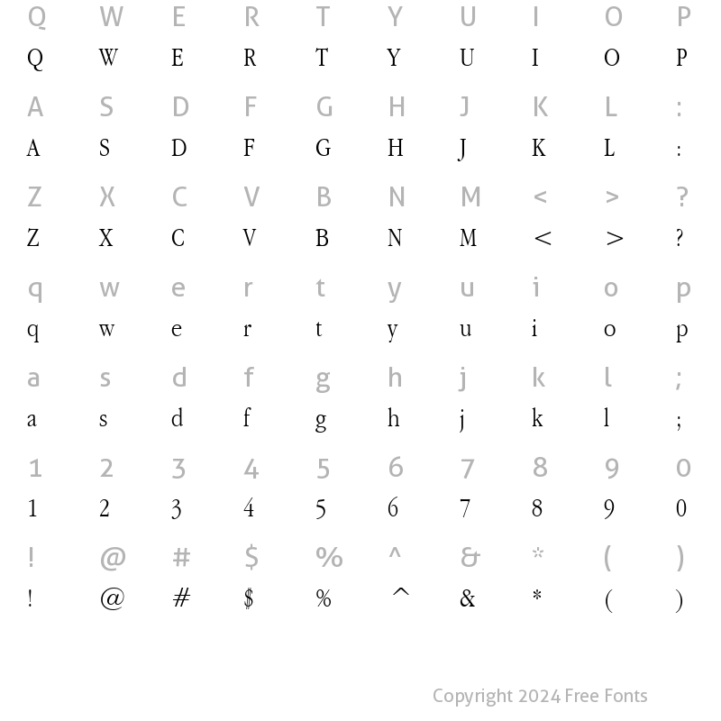 Character Map of Apple Garamond BT Light