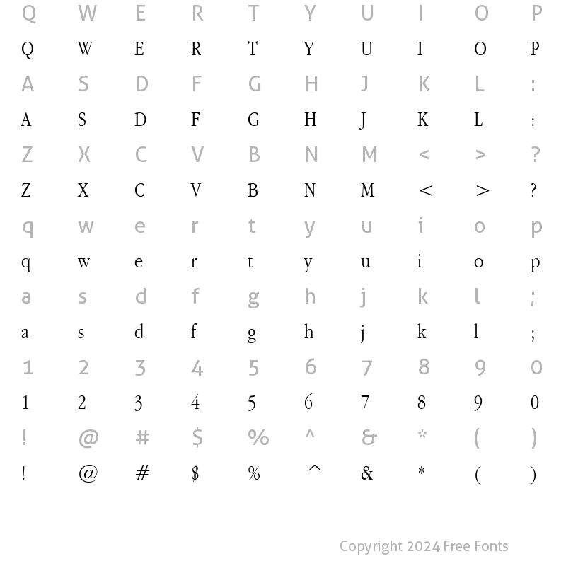 Character Map of Apple Garamond BT Light Regular