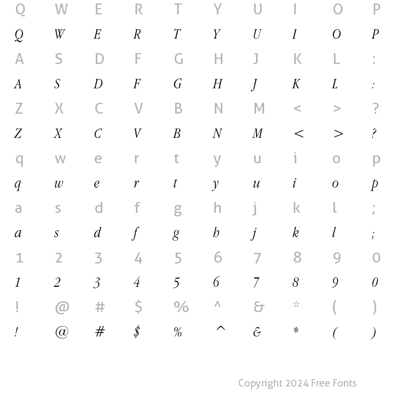 Character Map of Apple Garamond Light Italic