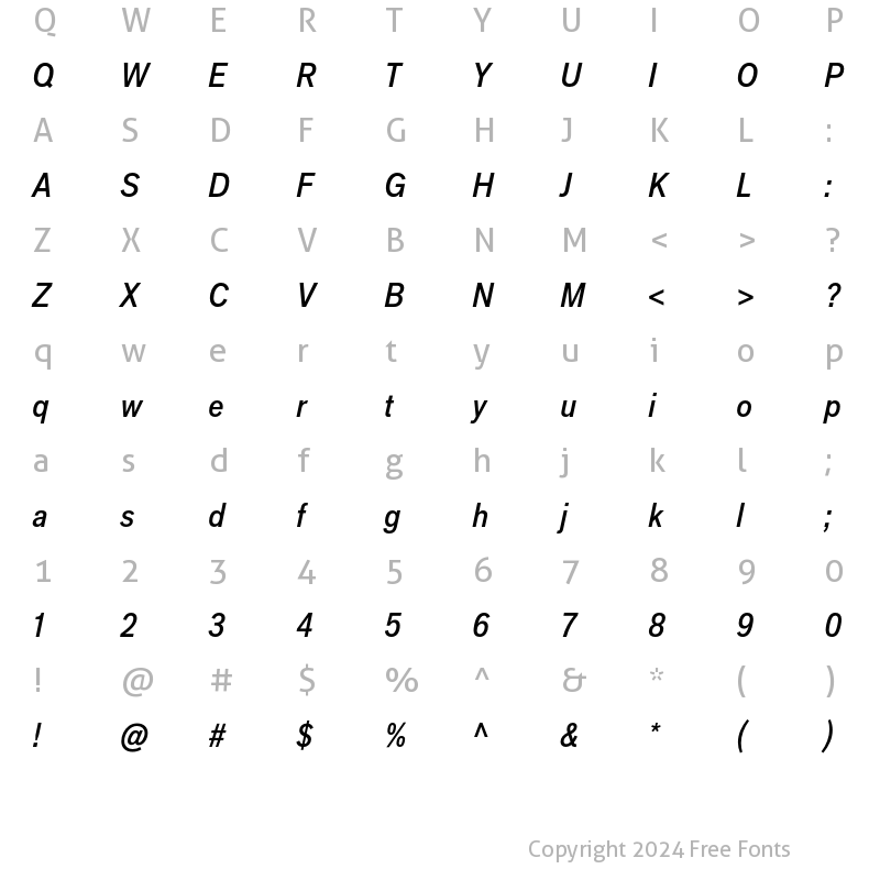 Character Map of AppliedSans CondMediumIt