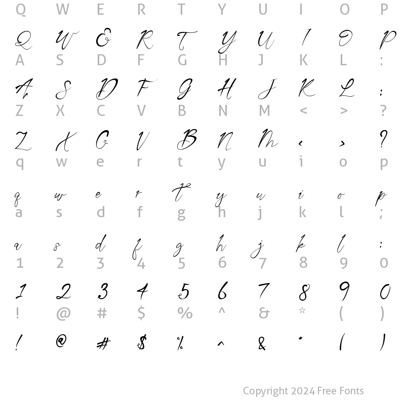 Character Map of Aqua Script Regular