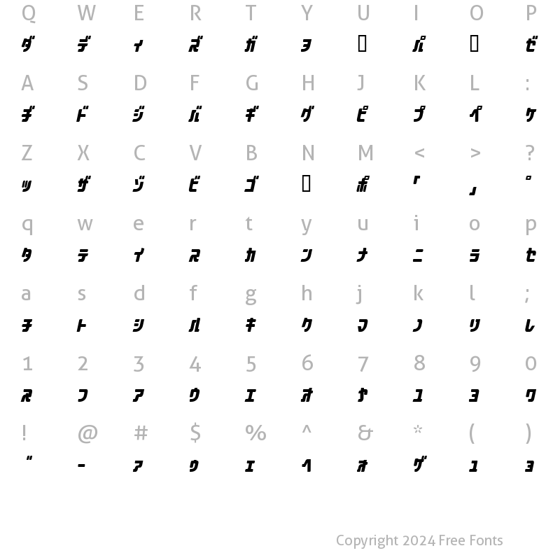 Character Map of aquasky 2.0KAT Italic