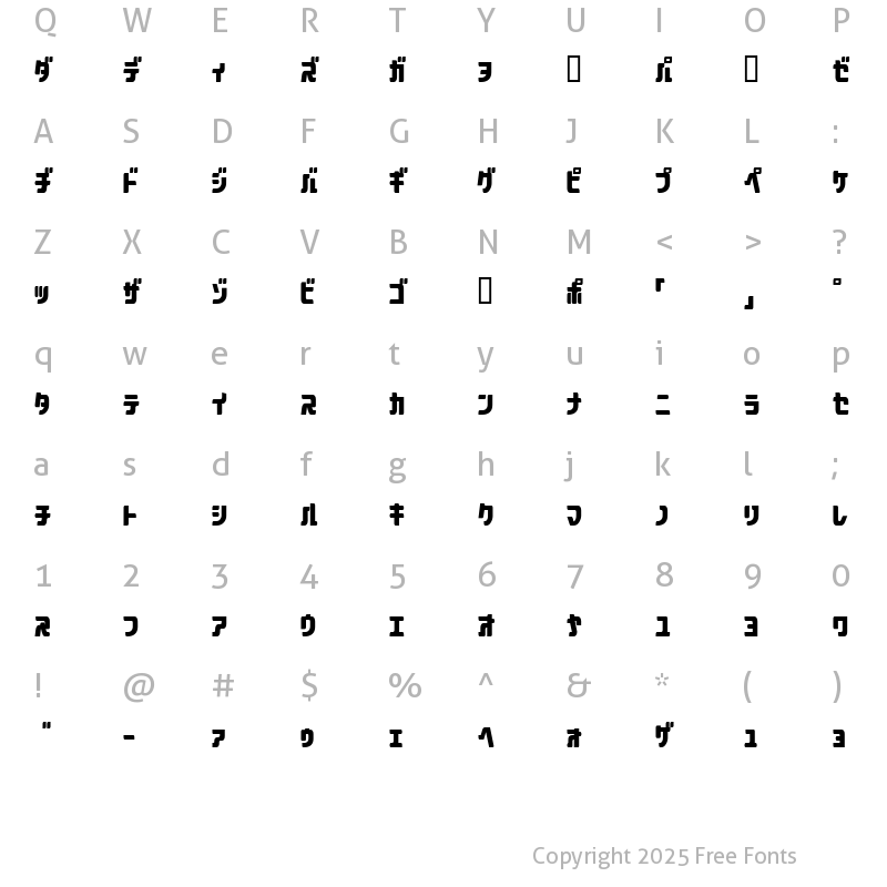 Character Map of aquasky 2.0KAT Regular