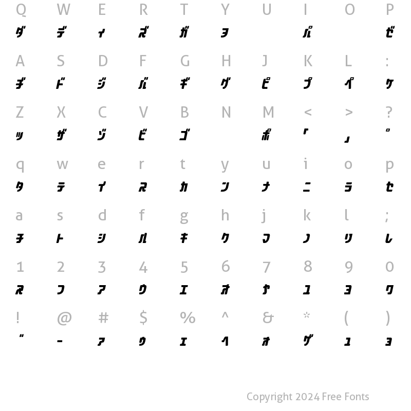 Character Map of Aquasky20KAT Italic