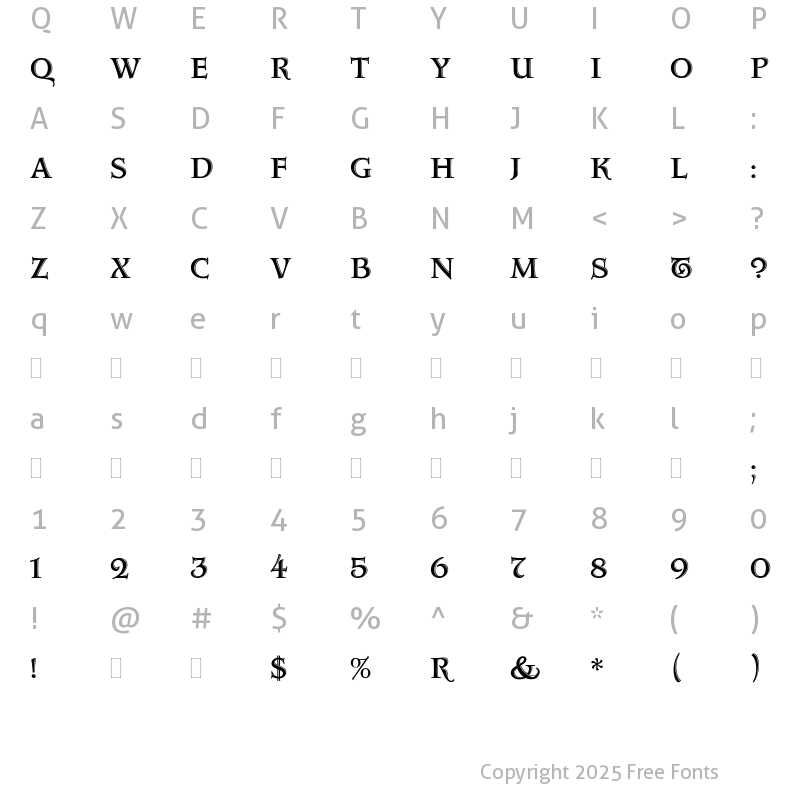 Character Map of AquitaineInitialsPlain Regular