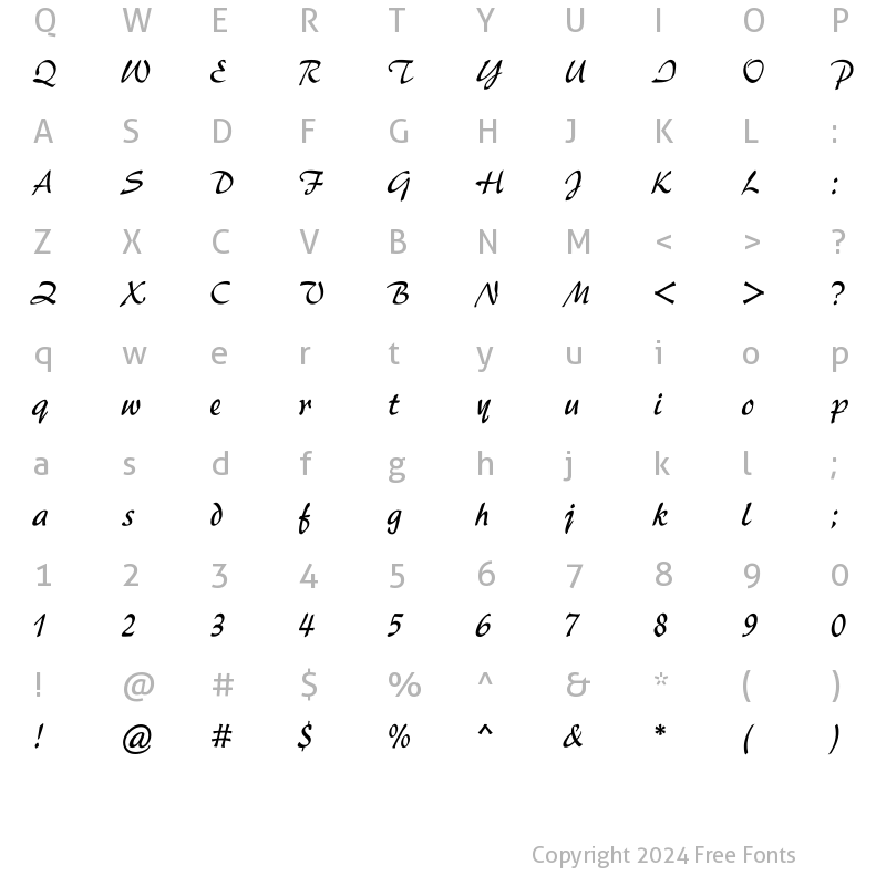 Character Map of AR Script3 Bold Regular