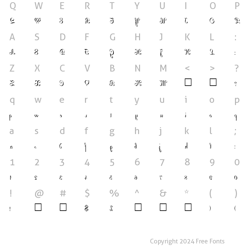 Character Map of ArabescoScriptSSK backwards Regular