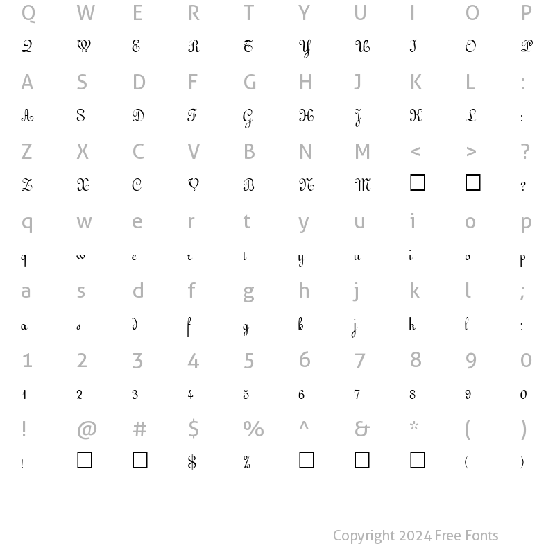 Character Map of ArabescoScriptSSK Regular