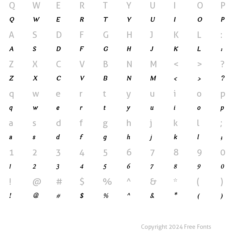 Character Map of Arabetics Harfi Bold Italic