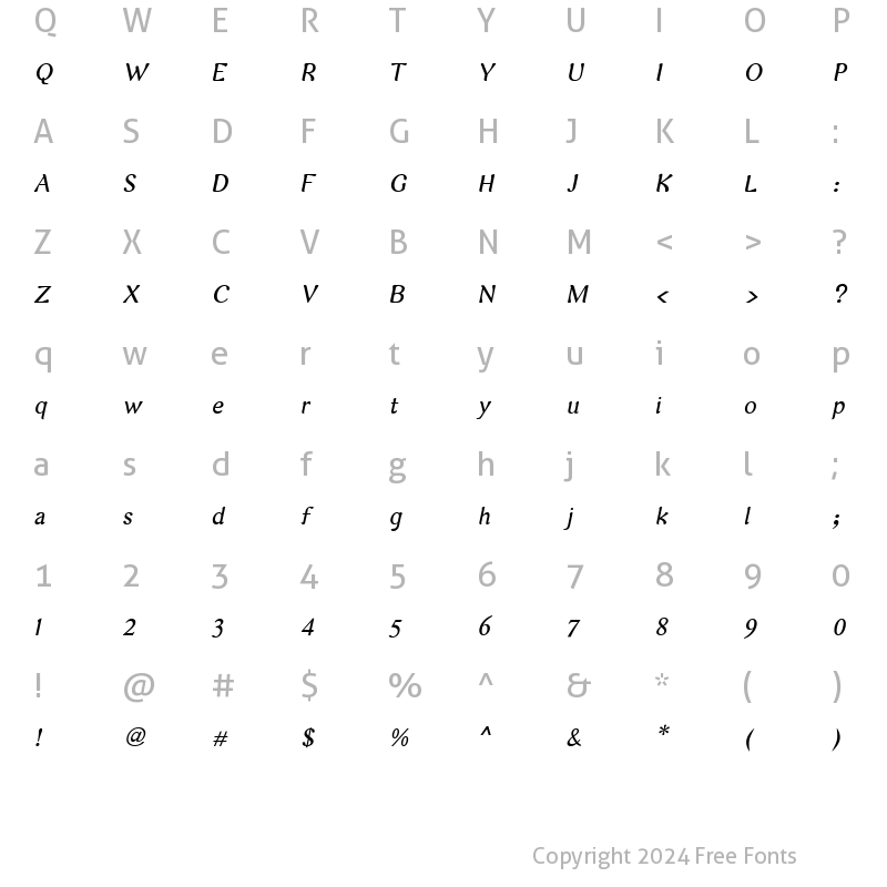 Character Map of Arabetics Harfi Italic