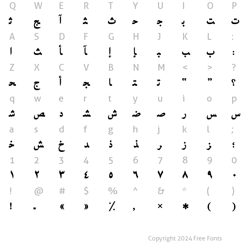 Character Map of ArabicNaskhSSK Bold