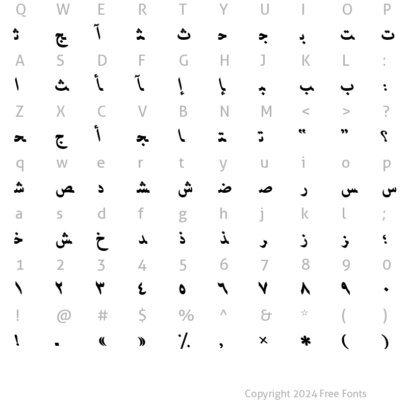 Character Map of ArabicNaskhSSK BoldItalic