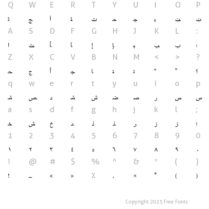 Character Map of ArabicTwo Regular