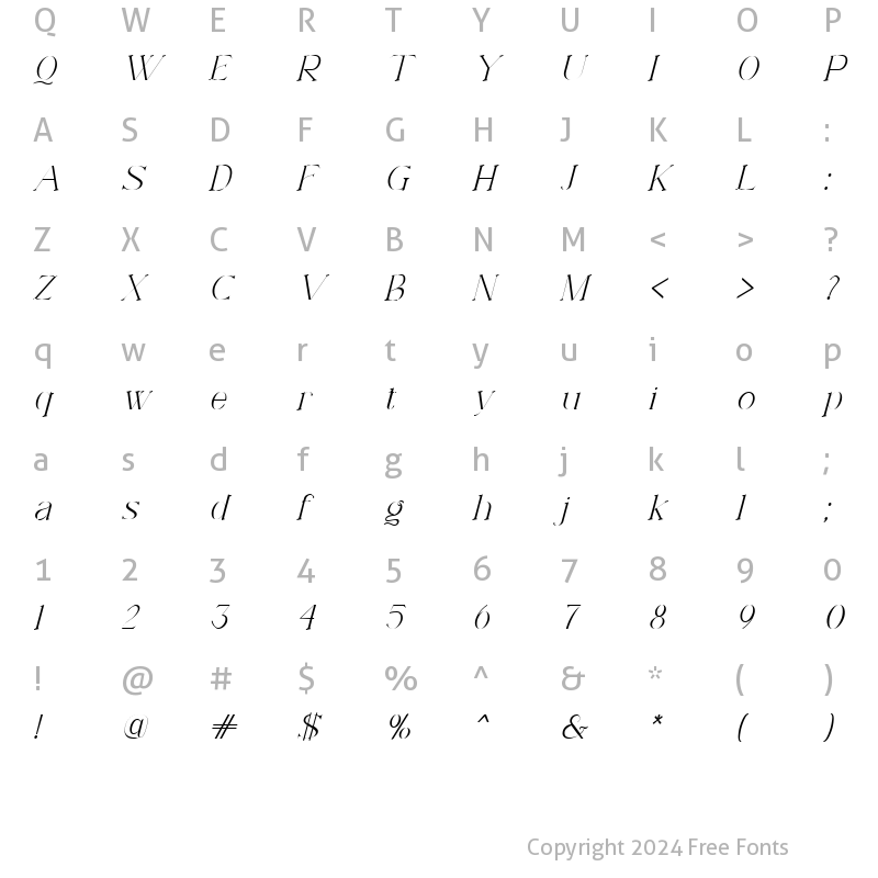 Character Map of Arameza Italic