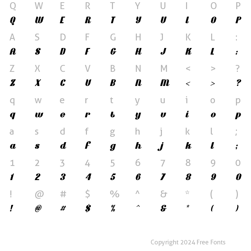 Character Map of Arancello Italic Arancello Italic