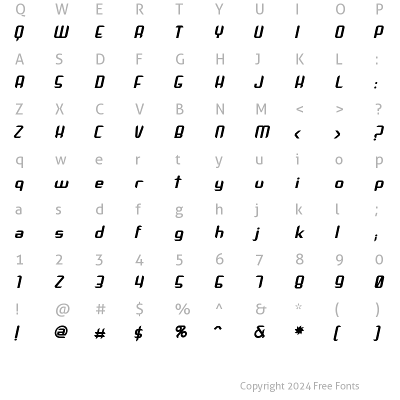 Character Map of Arbeka Bold Italic