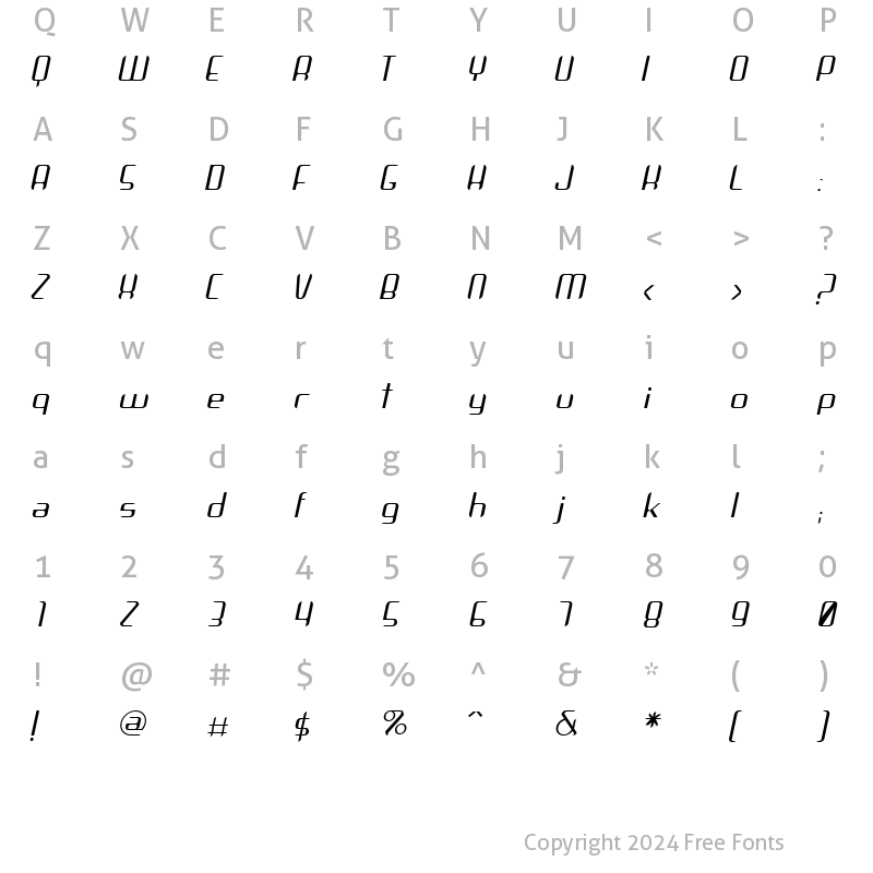 Character Map of Arbeka LightItalic