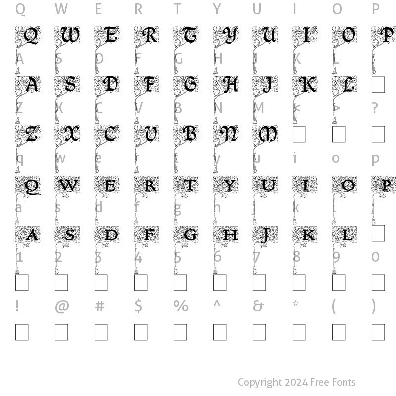 Character Map of Arborial_Initials Normal