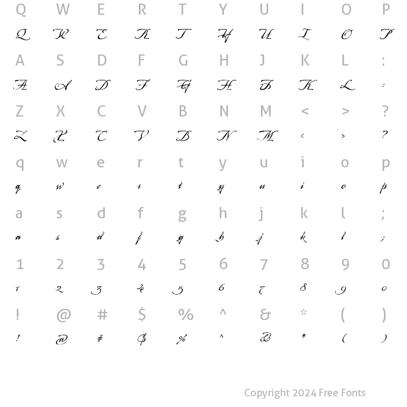 Character Map of Arcana Manuscript Regular