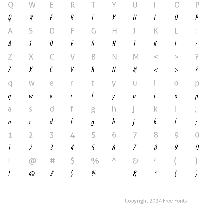 Character Map of Arcane Italic