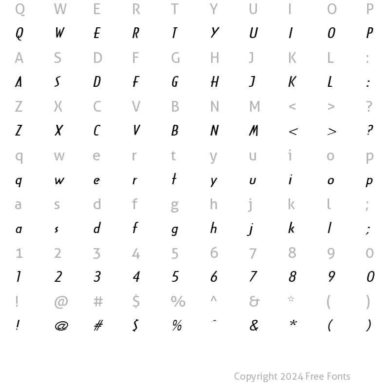 Character Map of ArcaneBroad Italic