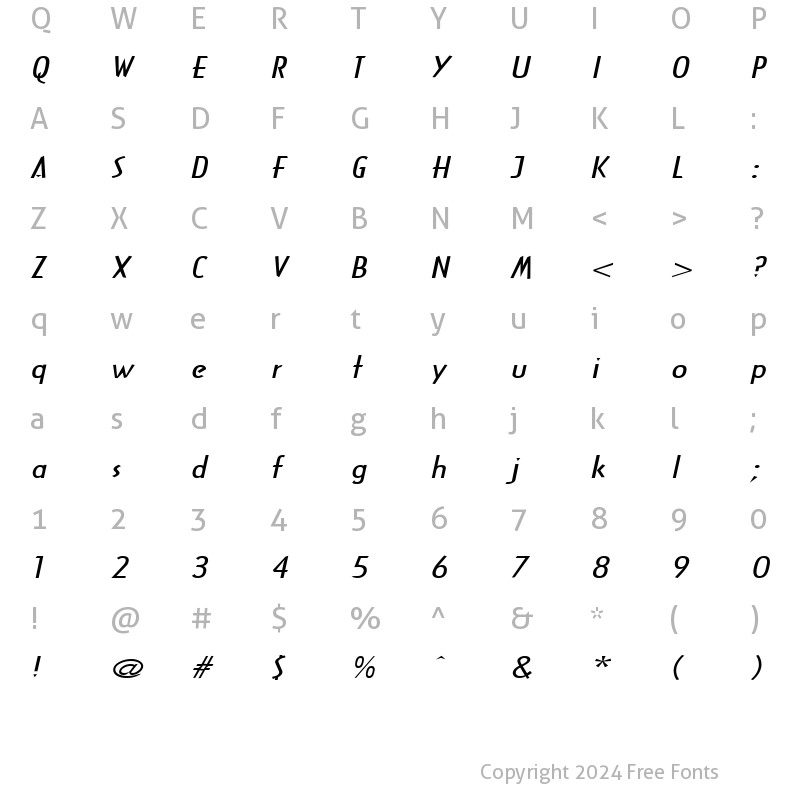 Character Map of ArcaneWide Italic